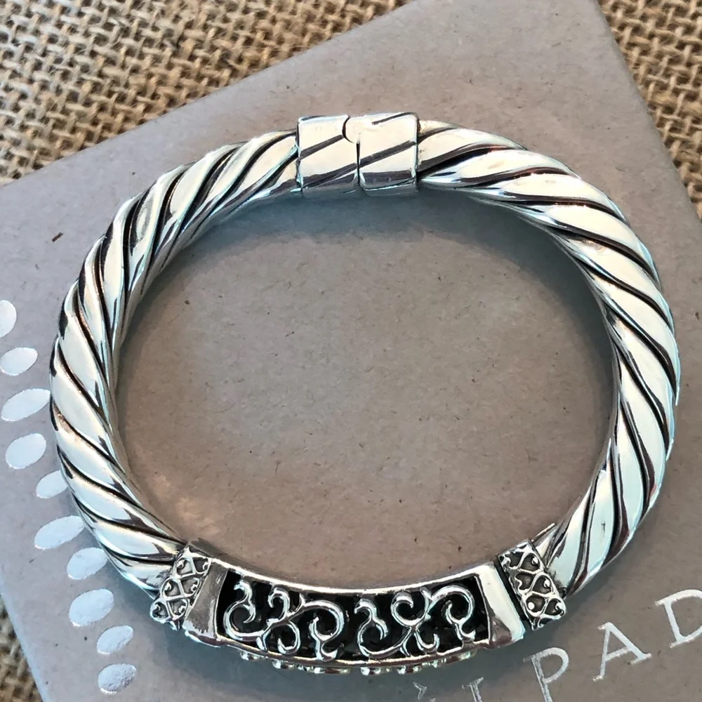 RARE 14k Gold Sterling Silver .925 Filigree Hinge Twisted Cuff Silpada Bracelet - Picture 2 of 8